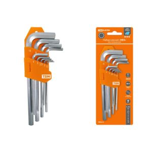 Набор ключей «HEX» 9 шт.: 1.5-10 мм, длинные, (держатель в блистере), CR-V сталь «Алмаз» TDM